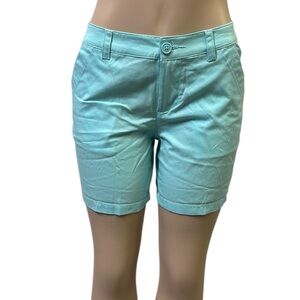 Columbia Kenzie Cove Mid Rise Teal Cotton Cuffed Pocket Shorts Womens 6